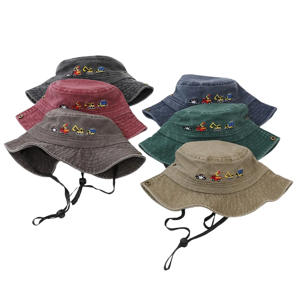 2025 Summer Children 's Sports School Baby Boys Embroidered Vehicles Outdoor Kids Caps for 3-8Years Adjustable Fisherman's Hat