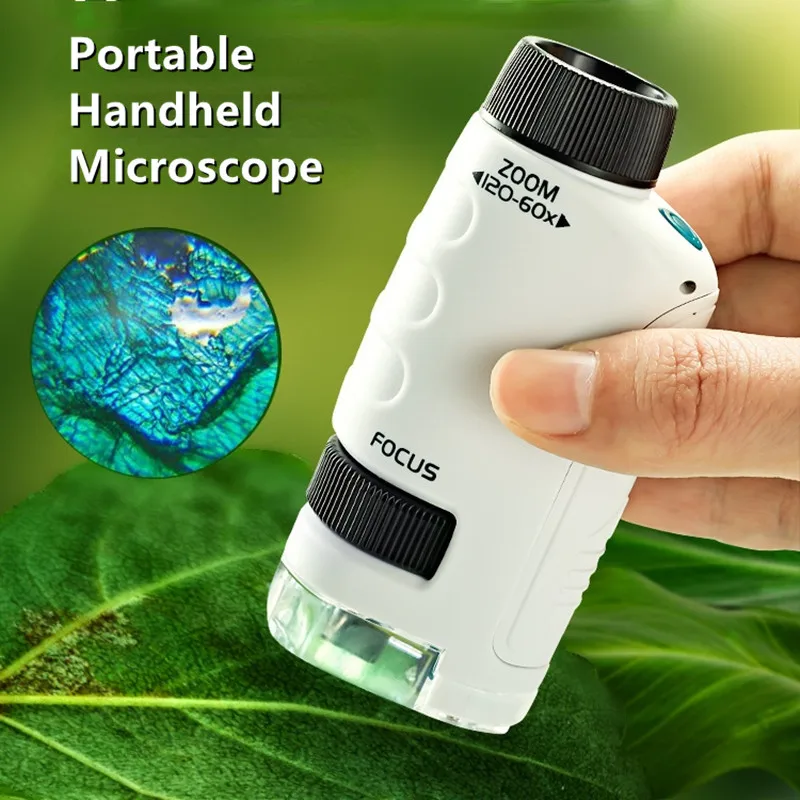 Pocket Microscope, 60x-120x Handheld Mini Microscope Kids with LED Lights,  5 Slides Specimens, BEBANG Portable Microscope for Kids Student Adults