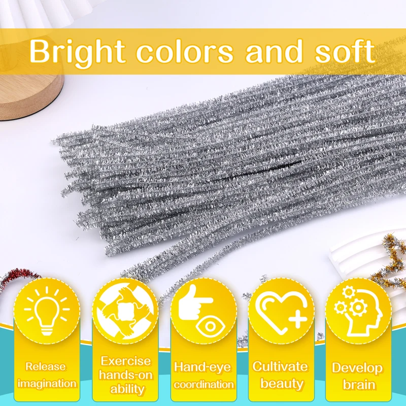 Chenille Pipe Cleaners 100Pcs Pipe Cleaners Chenille Stem Glitter Color for DIY Arts Crafts Decorations