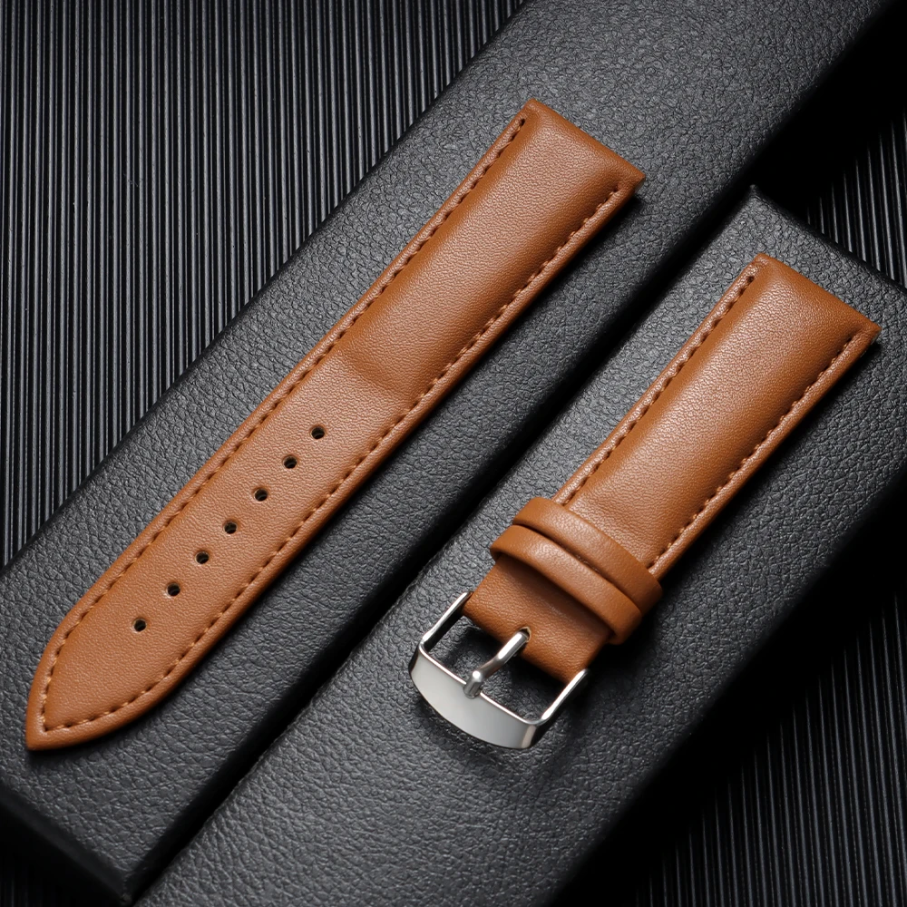 Vintage Calfskin Leather Watch Band with Pin Buckle - Silver, Black, Gold, and Rose