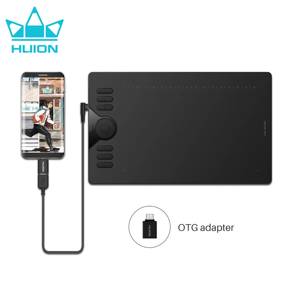 Tablet de Desenho Gráfico 10×6.25 Polegadas 28 Express Keys 8192 Stylus sem Bateria Caneta para Telefone Android Macbook Huion-hs610