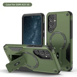 Magnetic Shockproof Armor Phone Case with Kickstand and Magsafe Wireless Charging Compatibility for Galaxy A57 (Green)