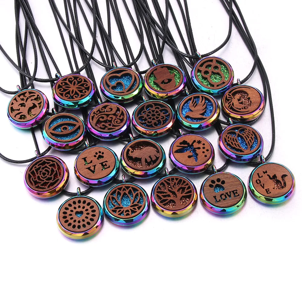 Multicolor Wood Lotus Flower Aromatherapy Necklace Fashion Essential Oil Diffuser For Women Perfume Locket Amulet Jewelry Gift |