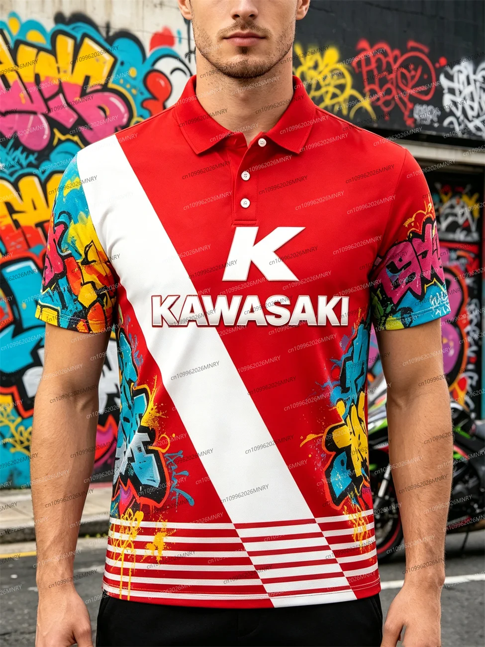 Kawasaki Racing 반팔 티셔츠 남성용 폴로 티셔츠 스포츠 탑 프린트 라운드 넥 통기성 데일리웨어 여성 티셔츠