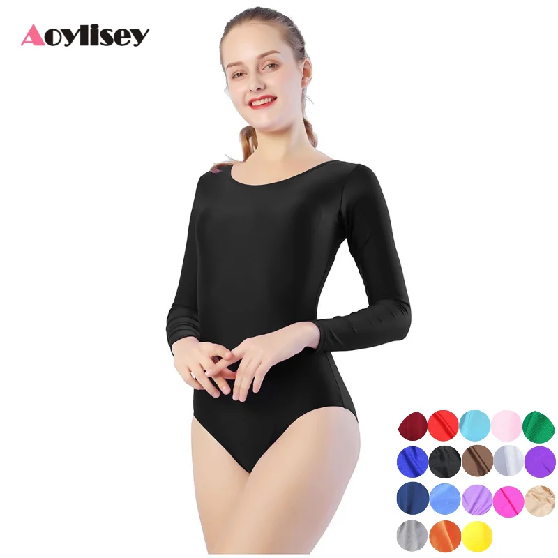 

Woman Long Sleeve Classic Ballet Leotard Spandex Dance Practice Clothes Bodysuit Adult Gymnastics Nylon Dance Wear Scoop Neck