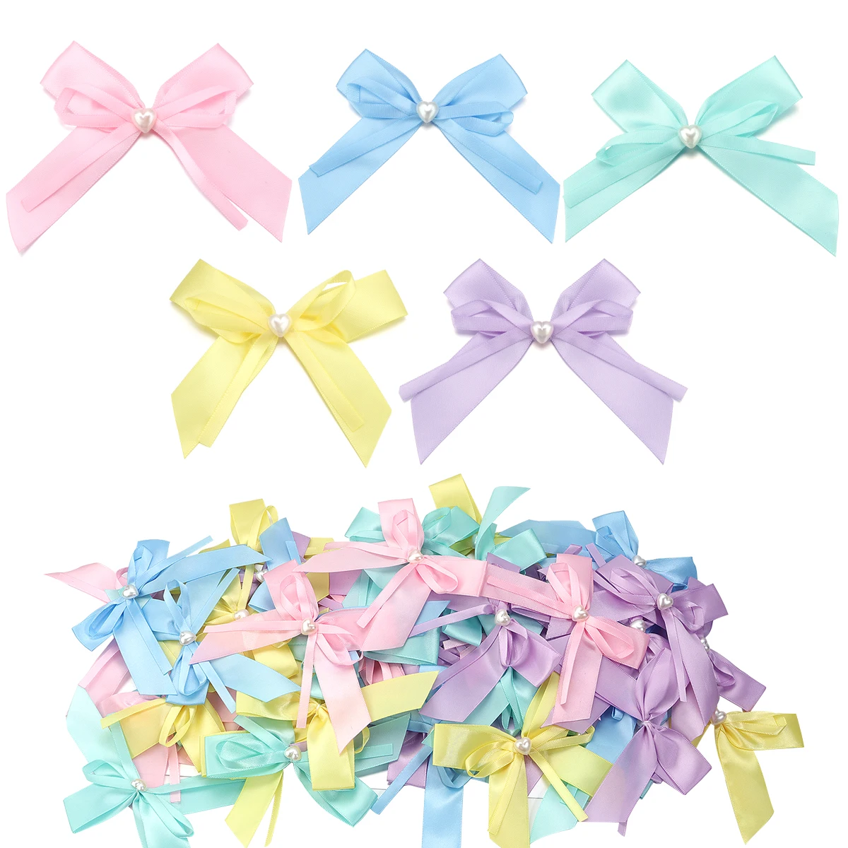 10 개/갑/팩 컬러 리본 활 9.5-11.5cm 새틴 리본 Bowknot 꽃 DIY 세공 공예 웨딩 파티 장식 용품