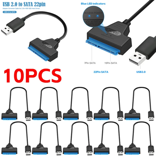 HDD Adapter Cable SATA 3 to USB SSD Adapter Cord 2.5 Inch Hard Driver Disk  Converter Cord with 22pin, USB 2.0 