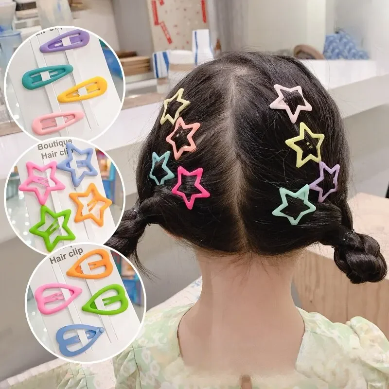 Children Hair Clips Ornament Geometric Stars Heart 8 Pcs