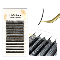 NATUHANA Ultra-Fine Wet Look Manga Wispy Eyelash Extensions - Volume Premade Fans - MIX 8-14 (5D Flora Eyelash)