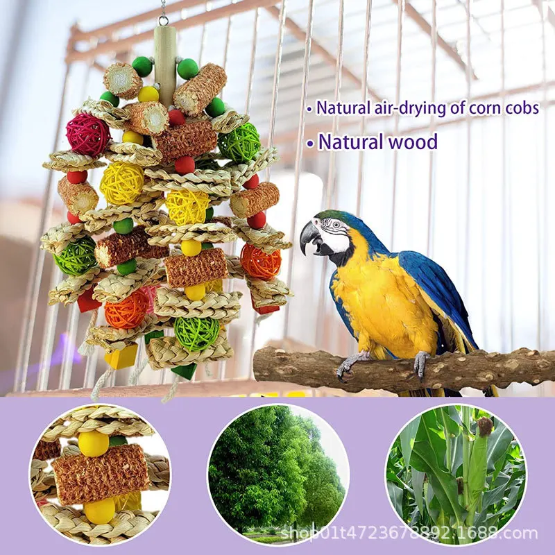 Parrot Toys Bird Toys Natural Corn Cob Bird Chew Products with Wooden Blocks