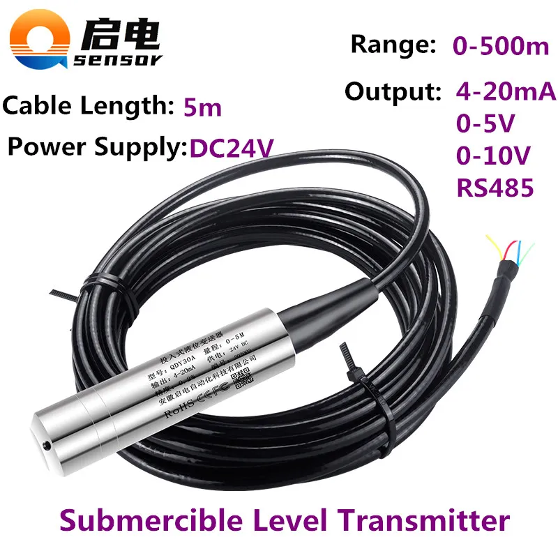

4-20mA Output Range 5m Cable Length DC24V 0.5%FS Accuracy Water Well Level Sensor Transducer Sensor