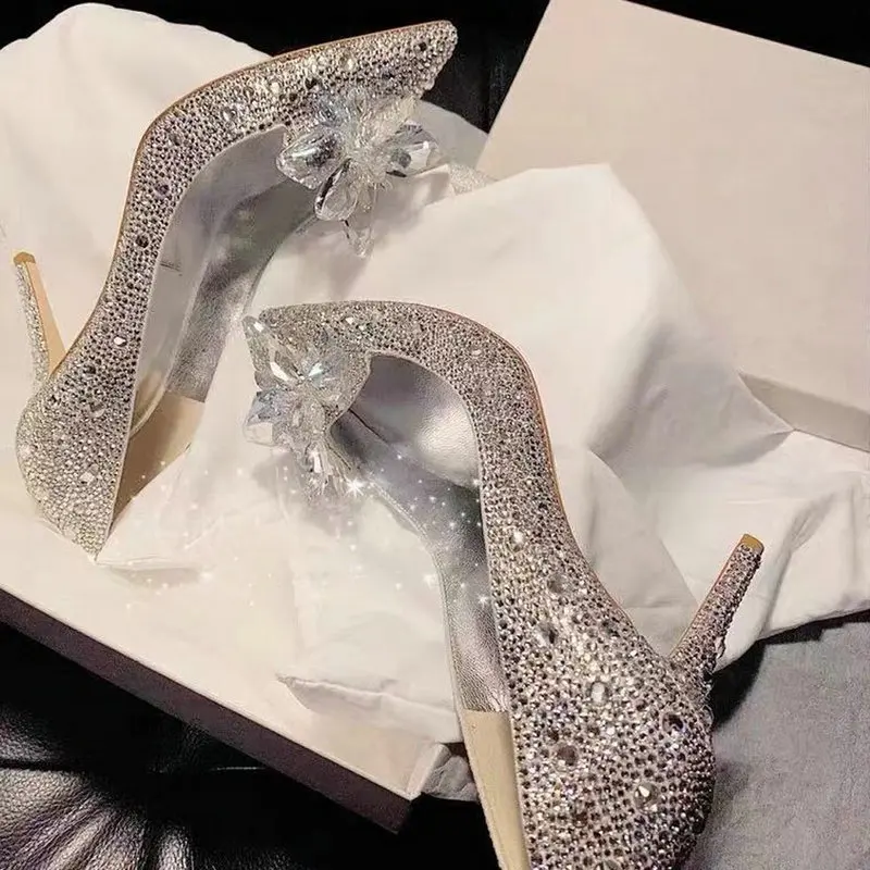 Cinderella Transparent Crystal Butterfly Wedding Shoes 2023 5 cm