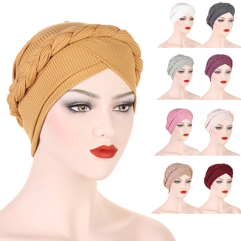 

New Women Muslim Hijab Braids Turban Islamic Chemo Cancer Cap Head Scarf Wrap Bonnet Skullies Hair Loss Cover Hat Turbante Mujer