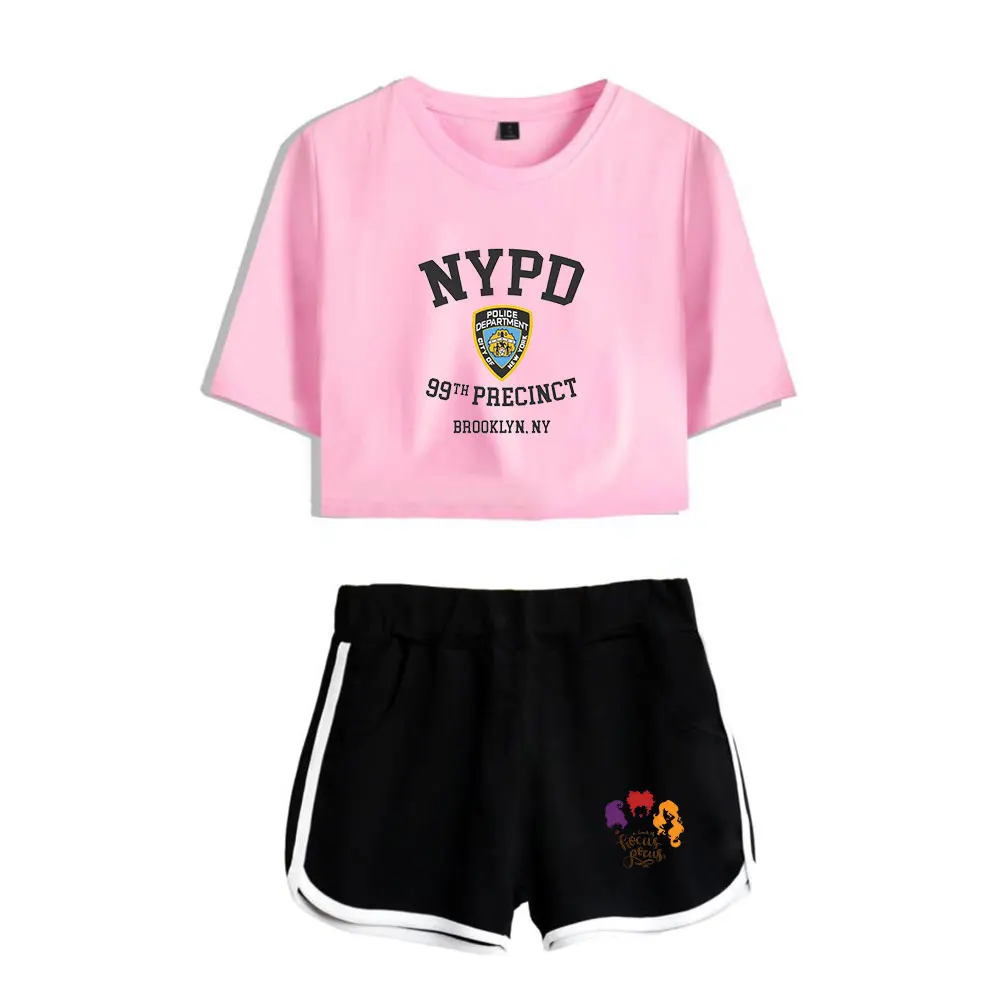 

Comfortable Brooklyn Nine-Nine Merchandise Print Two Piece Set Wo Sexy Shorts+lovely T-shirt Cute Dew navel Sport Girl suits