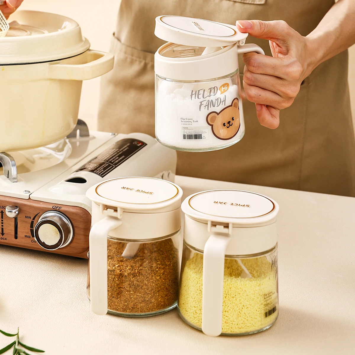 Spice Jar WORTHBUY Flip Lid Seasoning Jar Glass Condiment Jar For Spice Kitchen Essentials Spice Container Cooking Utensils Bottle