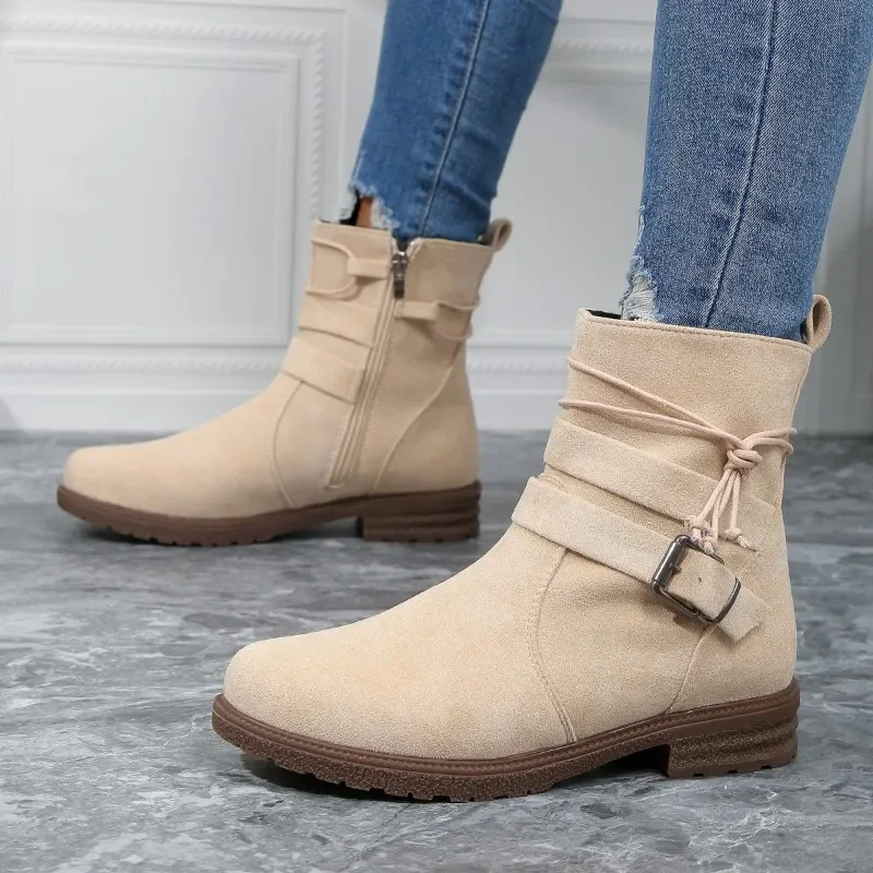 Ankle Boots for Women 2023 New Autumn Winter Women's Boots Comfortable Low Heel Side Zipper Casual Short Boots Botas De Mujer