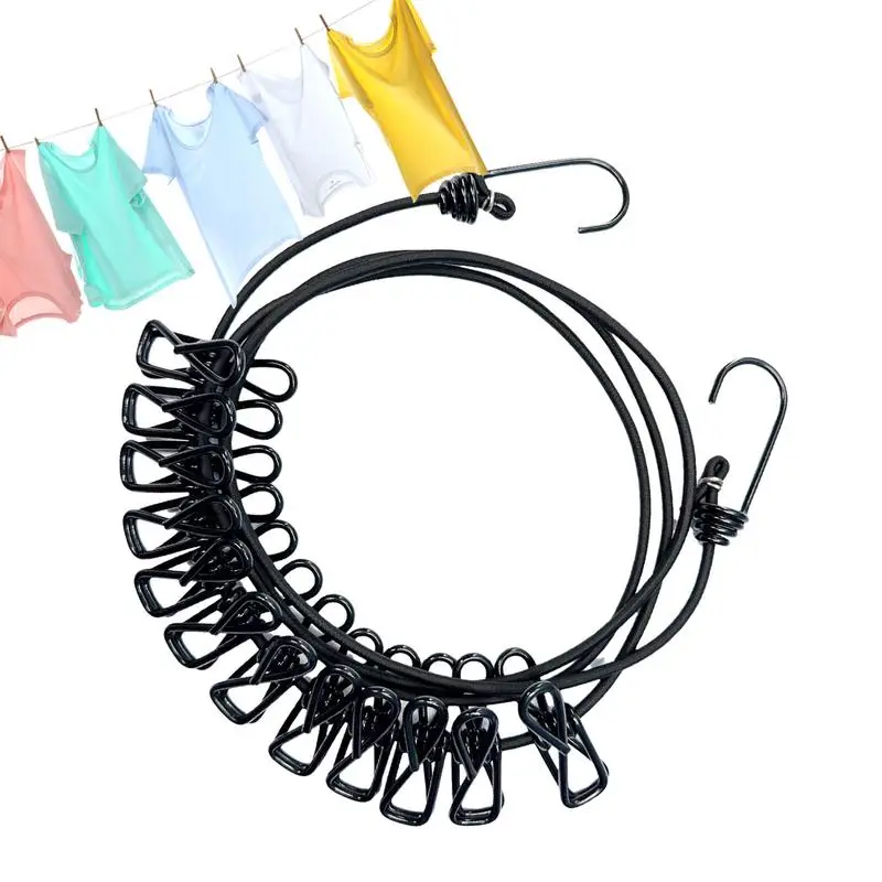 

Travel Clothesline For Hotel Room Windproof Non-slip Clotheslines For Outside With 12 Clothespins Portable Elastic Clothesline