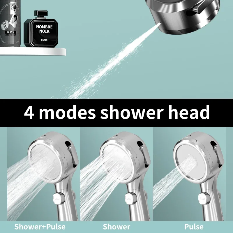 High-Pressure Handheld Digital Display Shower Head with Water-Saving 4-Mode Spray