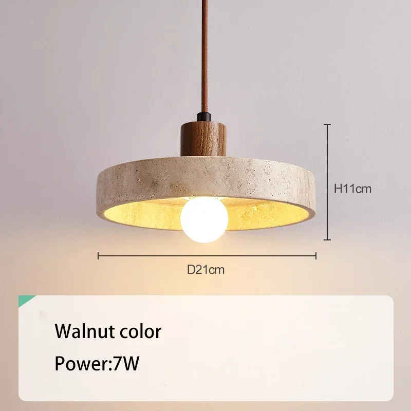 Wabi-sabi Style Travertine Chandelier Nordic Cream Style Retro Flying Saucer Dining Table Bedside Pendant Lights LED