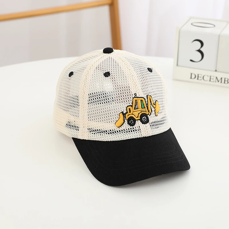Boys Embroidered Baseball Hat - Bulldozer Excavator Mesh Snapback for Ages 2-8