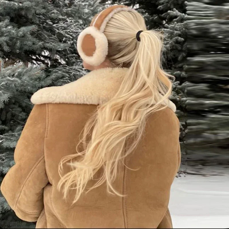 Wool Plush Earmuffs Women Khaki Ear Warmers for Winter Warm Headphones Muffs Woman Cover