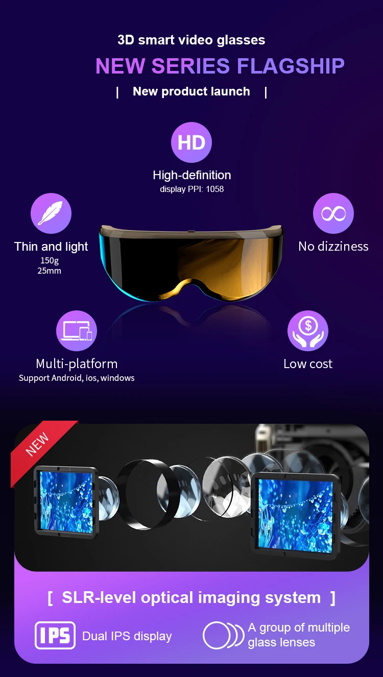 big Screen Android system 3D Smart Video Glasses 4K Virtual Reality Cinema Watch Movies IMAX smart Glasses VR 2D 3D eyeglasses