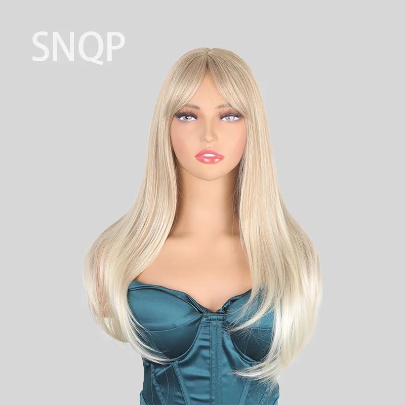 SNQP 65cm Long Center Parted Straight Hair Blond Wig  New Stylish Fashion Hair Wig for Women Daily Cosplay Party Heat Resistant