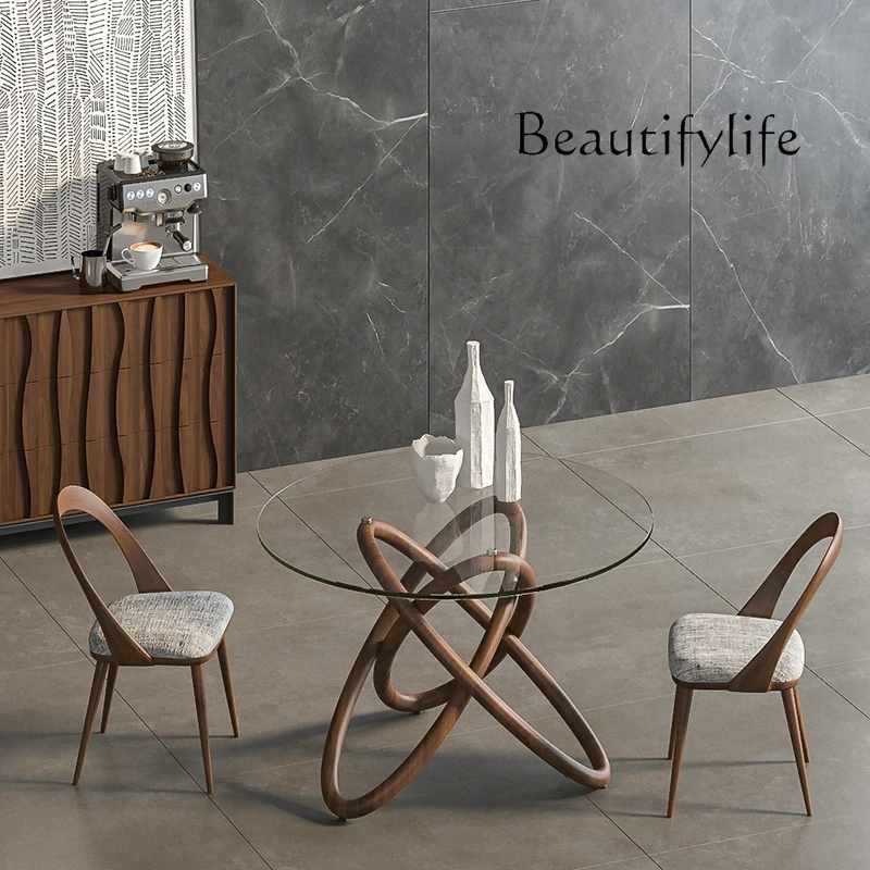 

Nordic Simple Creative Solid Wood Glass Dining Table and Chair Combination