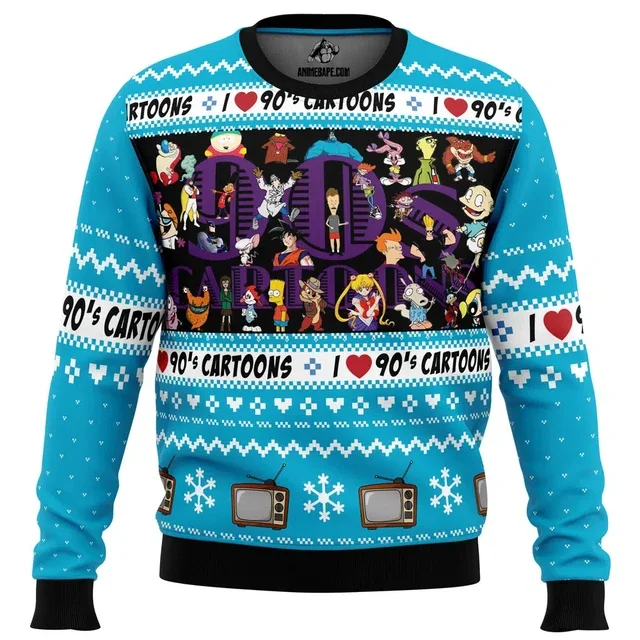 thumbnail image 1 of AMO 90 DIBUJOS ANIMADOS Regalo de Navidad Suéter feo Venta caliente Sudadera con capucha de cuello redondo de gran tamaño de moda urbana con estampado 3D Nuevo 2025, 1 of 5