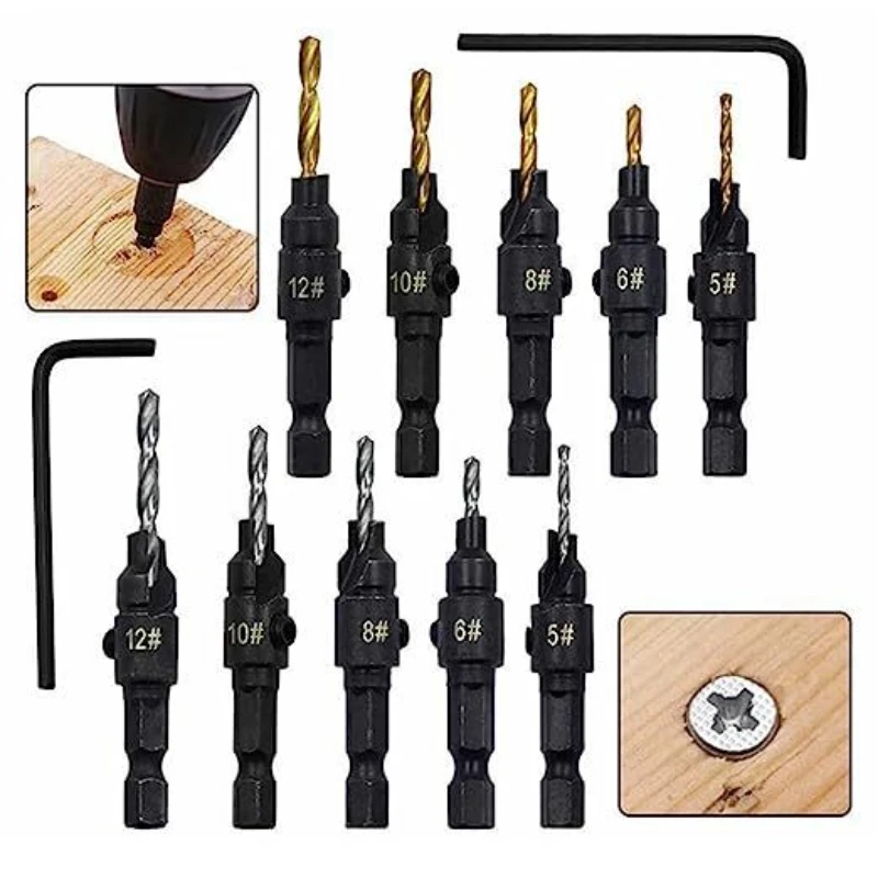 5pcs Countersink Drill Woodworking Drill Bit Set Drilling Pilot Holes for Screw HSS Universal Counterbore Cutter Screw Hole