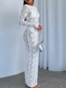 Sexy See-through Lace Flower Embroidery Slim Bodycon Long Dress Women Long Sleeved Maxi Dress Evening Club Party Vestidos 5