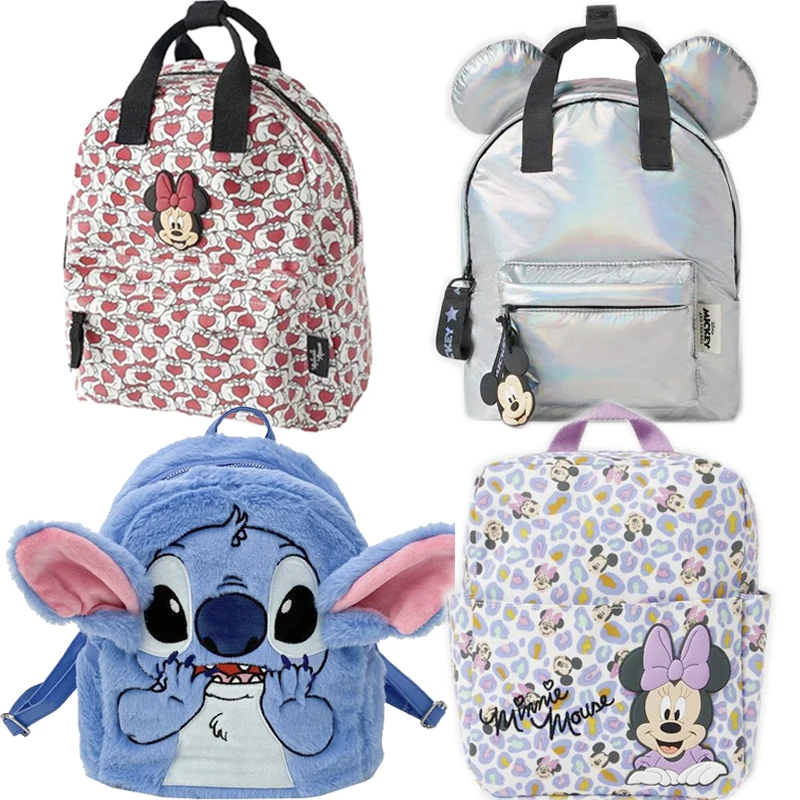 New Disney Stitch School Bag for Children Cartoon Minnie Mouse Mickey Backpack Fashion Waterproof Travel Backpack Kids Knapsack