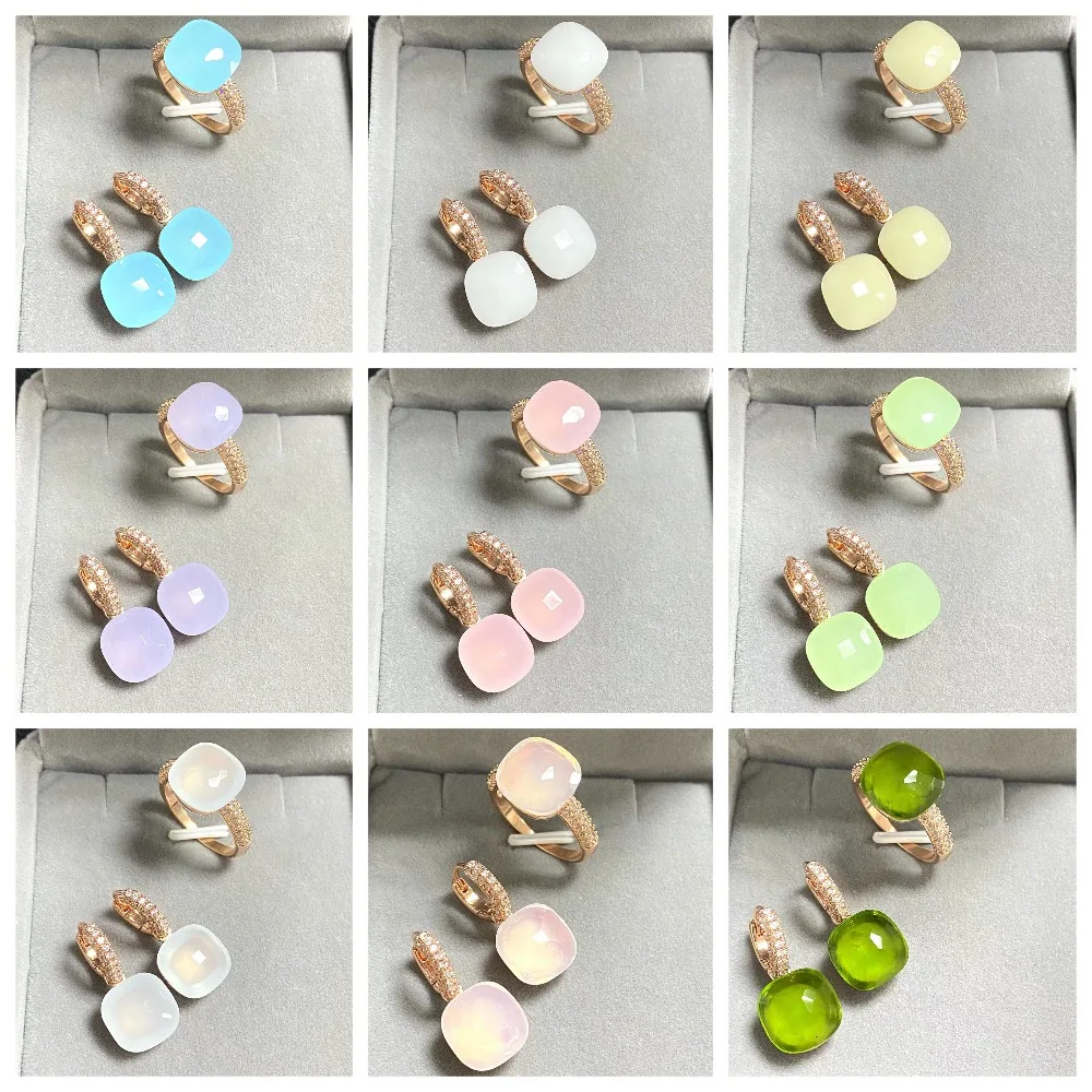 

2Pcs/Set 12.6mm Candy Color Ring Earrings Set Flat Crystal 40Colors Crystal Ring and Earrings Jewelry Set