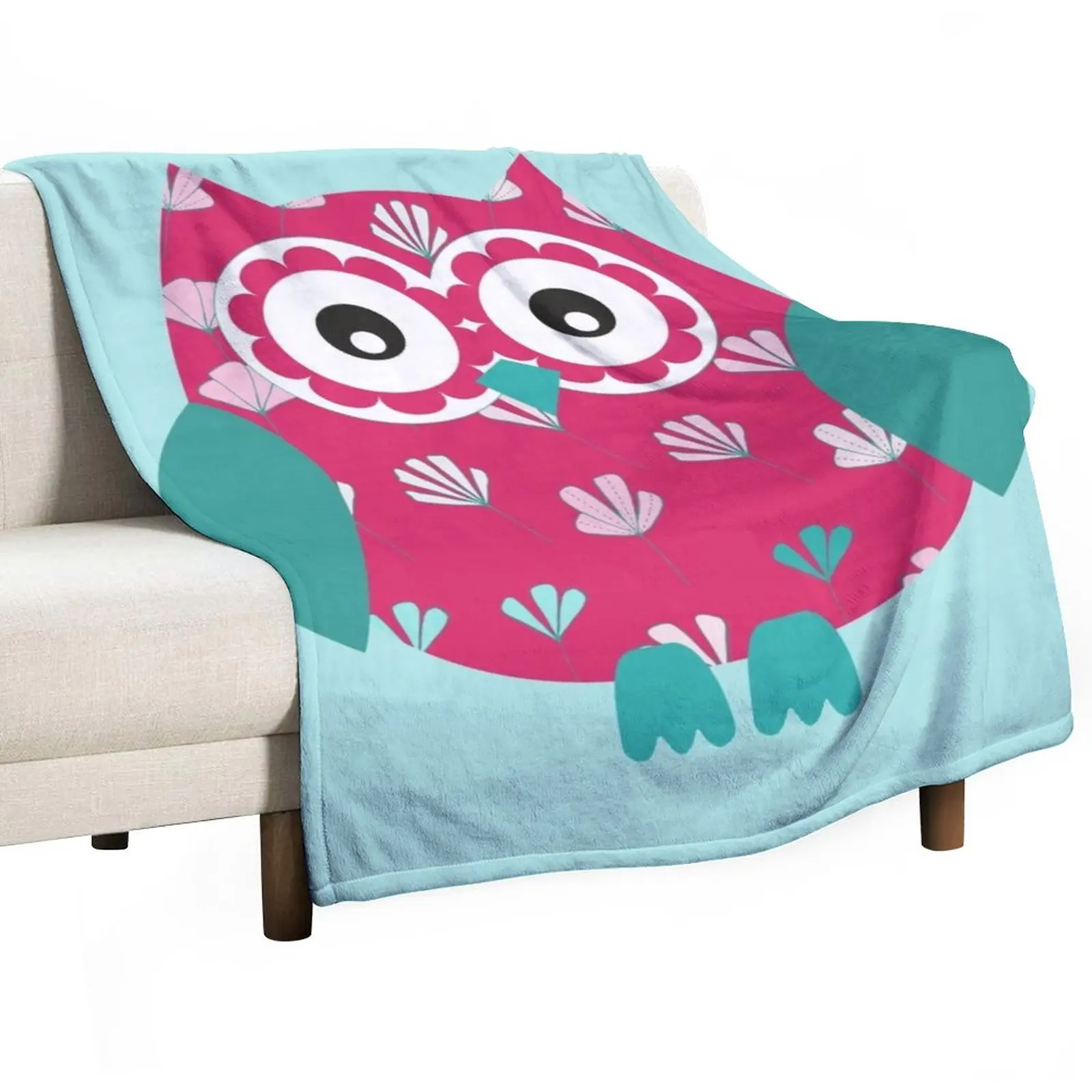 

Cute Owl with Floral Pattern in Pink and Teal Throw Blanket Beach Blanket Quilt Blanket Nap Blanket Custom Blanket
