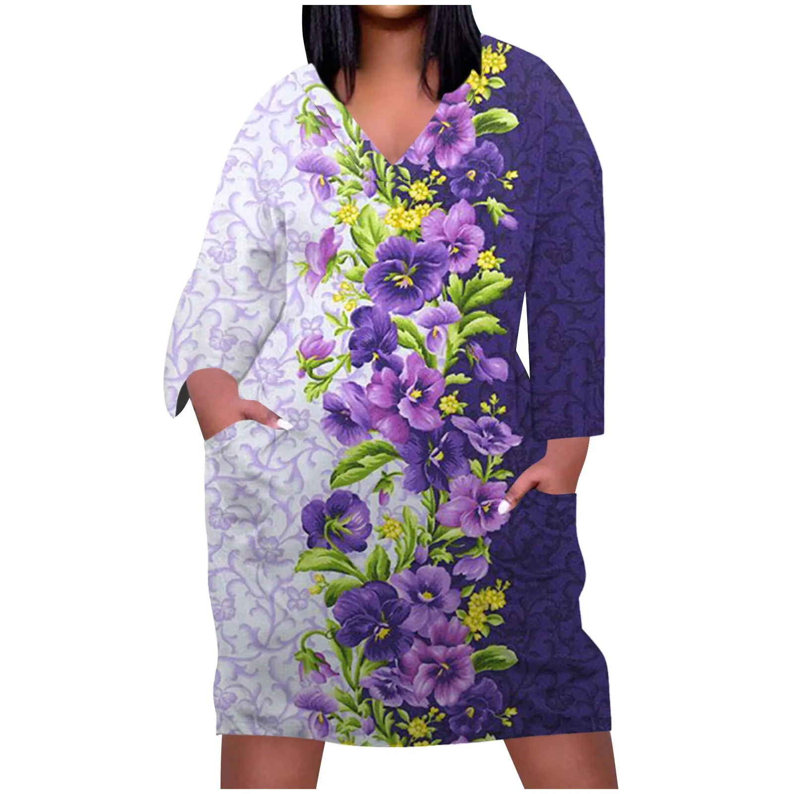 

Dresses For Women 2023 Casual Print V-Neck Fashion Long-Sleeved Bodycon Dresses Large Size Loose A Line Dress Vestido Bodycon