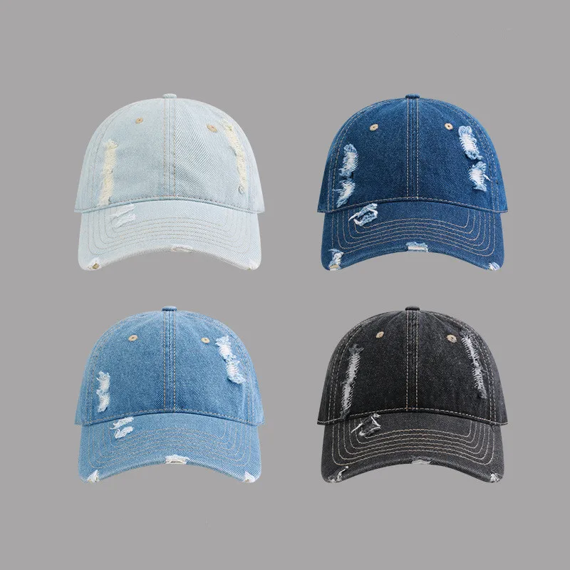 

Retro Distressed Denim Baseball Hats Men Women Trend Frayed Old Peaked Cap New Four Seasons Versatile Wide Brimmed Sun Hat