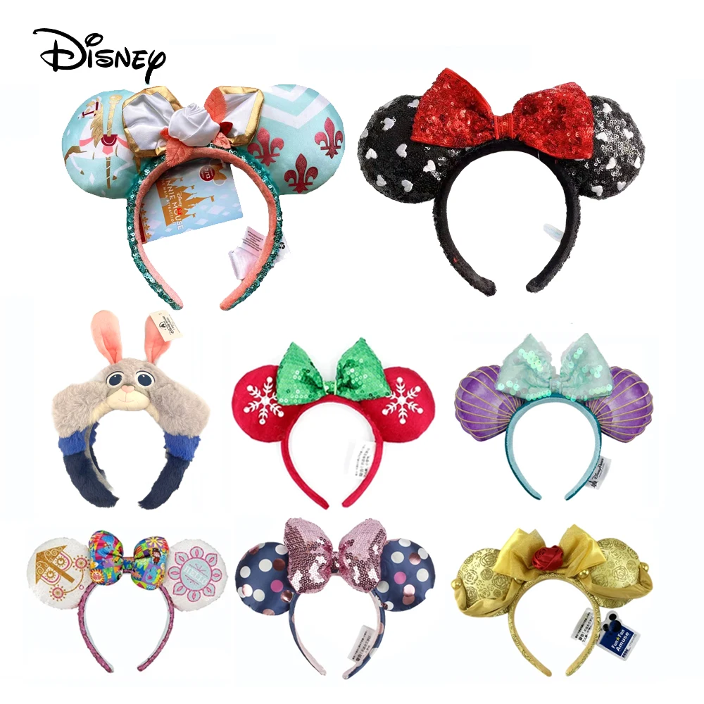 Disney Mermaid Princess Mickey Mouse Ears Headband Big Sequin Bows EARS COSTUME Headband Cosplay Plush Adult/Kids Headband Gift