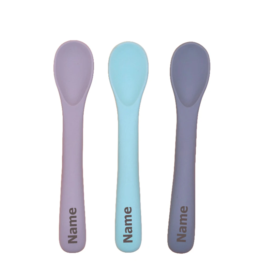 3PCS Baby Tableware Spoon Silicone Material Rice Spoon Free Name Printing Children's Surprise Gift
