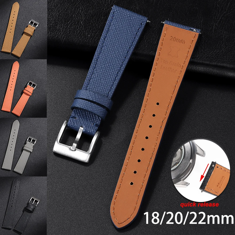Vintage Stitched Leather Watch Strap - Premium Saffiano Business Collection