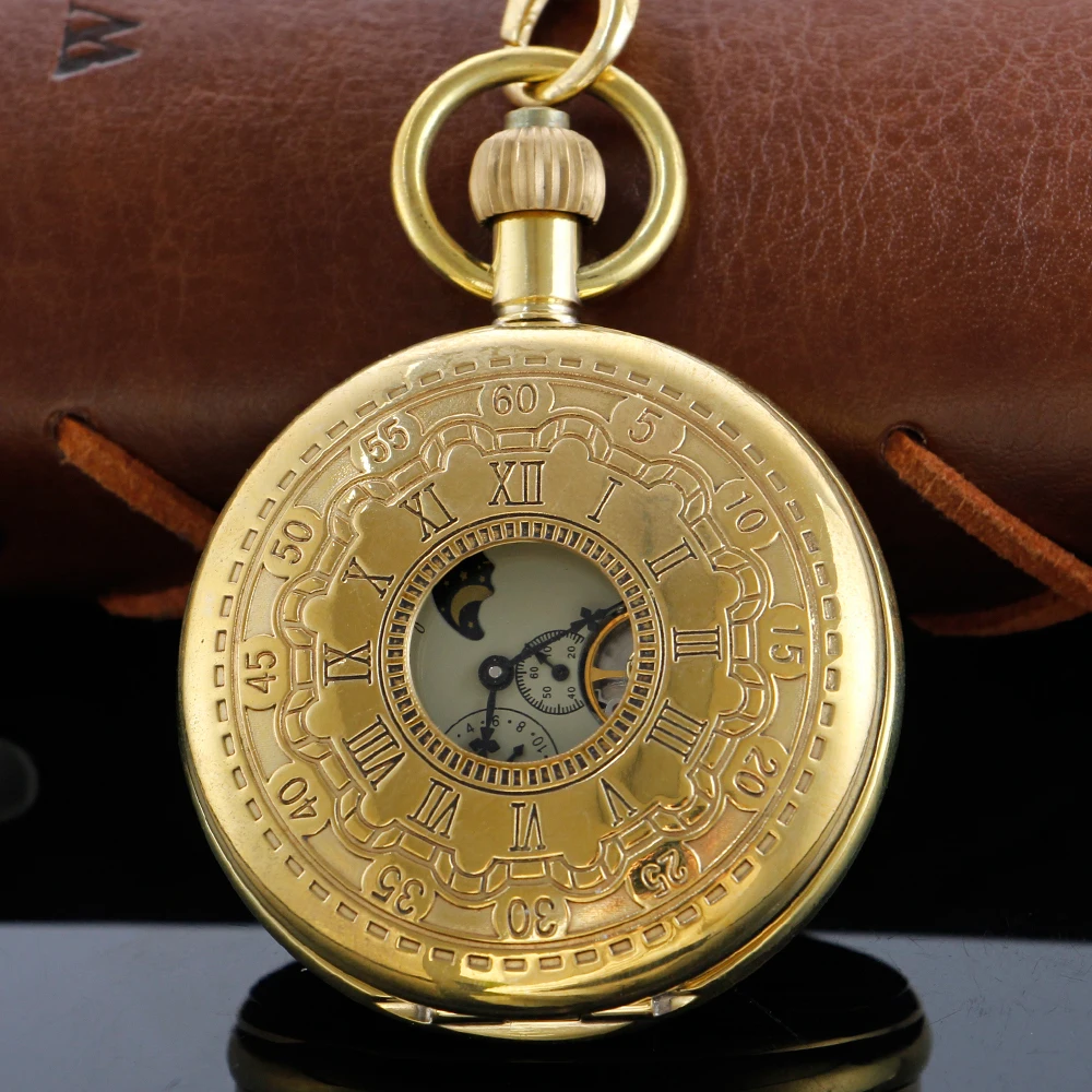 Antique Luxury Tourbillon Moon Phase Steampunk Mechanical Pocket Watch Retro Gentleman Analog Signal Clock Lady Jewelry Gift