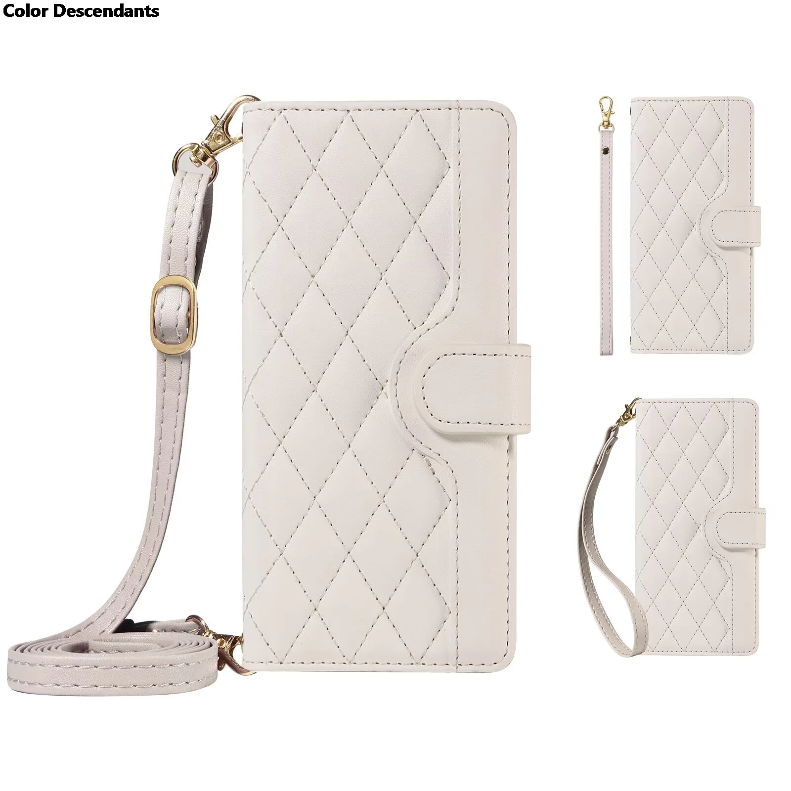 Leather Wallet Card Phone Case with Lanyard - Crossbody Purse Flip Cover