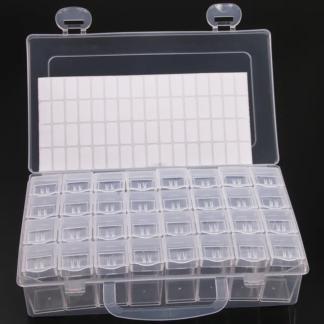 Boîte de rangement en plastique à 28/32/48/56/64 fentes, boîte de rangement pour peinture diamant à faire soi-même, perles, breloques, accessoires de bijoux, boîte de rangement 1 pièce 5