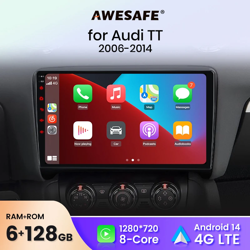AWESAFE Wireless CarPlay Android Auto Car Radio Stereo For Audi TT MK2 Car Intelligent Systems BT FM RDS Plug & Play SWC UK Shipped