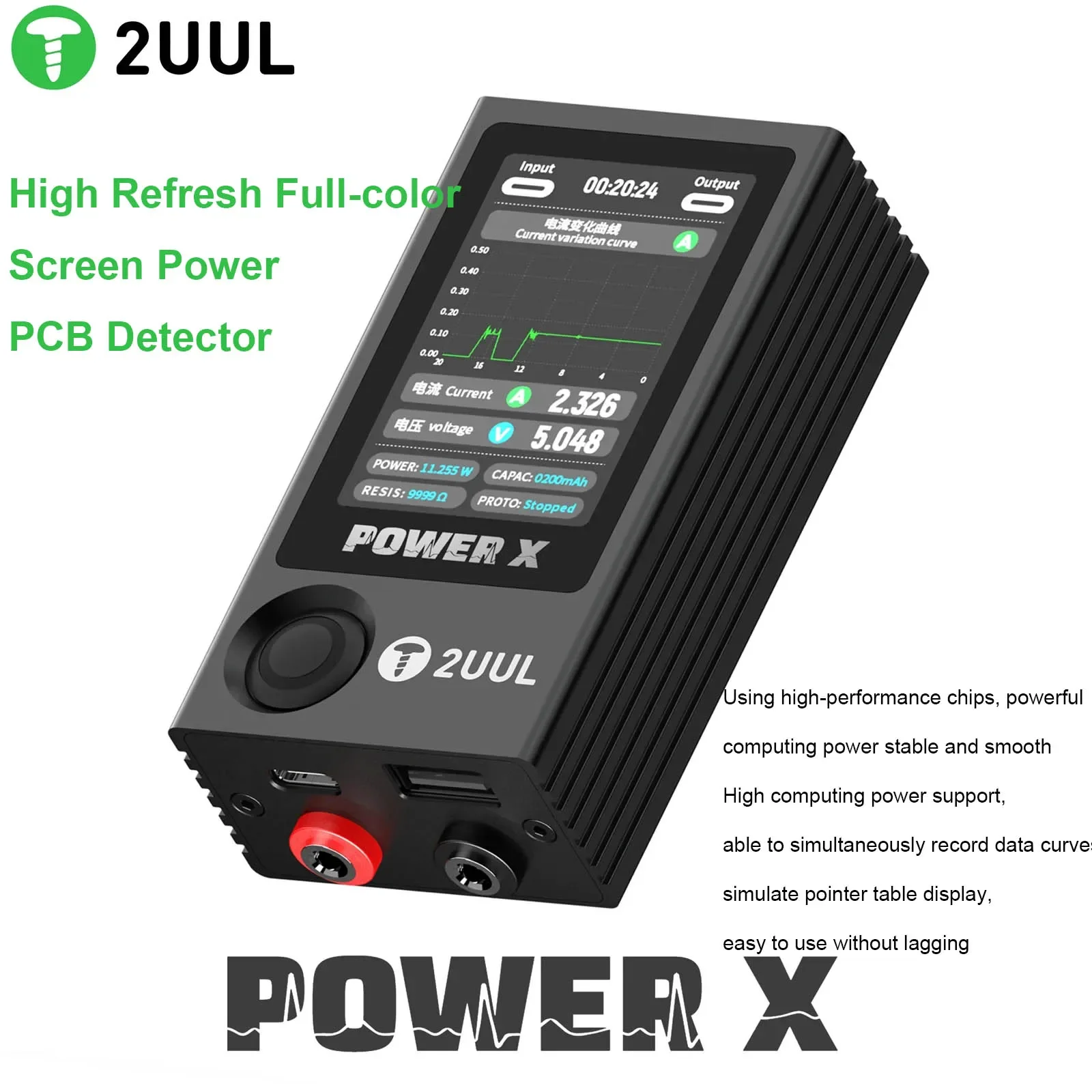 

2UUL Power X, высокая частота обновления, полноцветный экран, детектор мощности печатной платы: цифровой дисплей, кривая и указатель, дисплей с тремя режимами