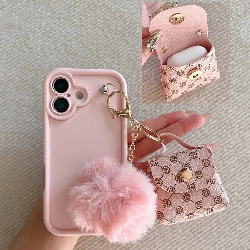 Adorable Pink Plush Bluetooth Earphone Pouch Phone Case Cover