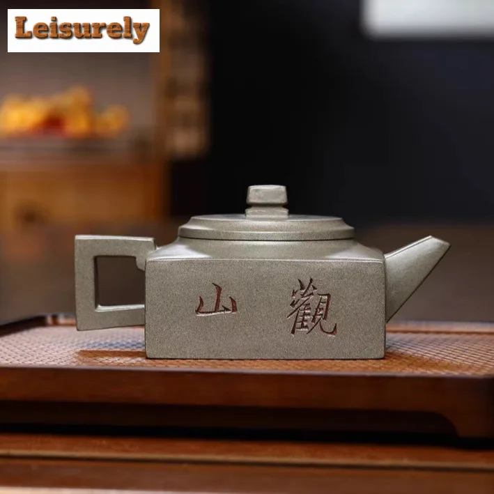 250ml Yixing Purple Clay Teapot Handmade Square Pot Raw Ore Crab Shell Cyan Mud Tea Brewing Kettle With Filter Zisha Teaset Gift