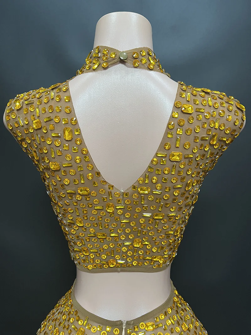 Elegant Sexy Rhinestone Two-Piece Set Evening Dress for Women Elastic Wedding Birthday Celebration Sexy Rhinestone Dress