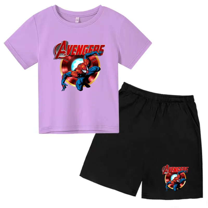 

Kids Summer Clothes T-Shirt Anime Movie Spider Boys Girls Toddler 3-12Y Top + Shorts 2P Fashion Casual Sports Kawaii Jogging Set