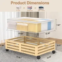 Bamboo Under Bed Storage Containers with Large Dust Bags, Under Bed Storage with Wheels-2 Pcs 2