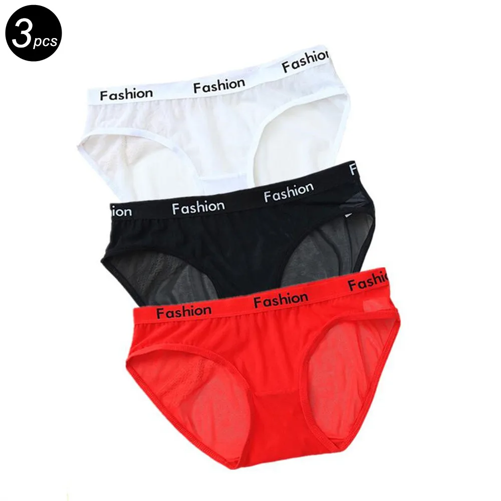 3pcs Sexy Women Transparent Briefs Plus Size Panty Low Rise See Through